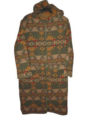 VTG Woolrich Wool Indian Blanket Coat Jacket Southwestern Reversible Hood Flaw